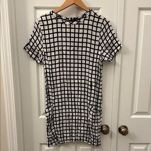 Abercrombie & Fitch Black and White Check Grid Mini Dress with Front Pockets